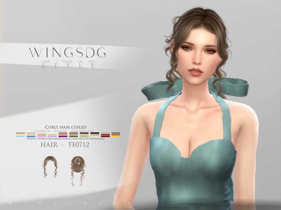 Прическа WINGS-TF0712-Curly hair coiled Sims 4