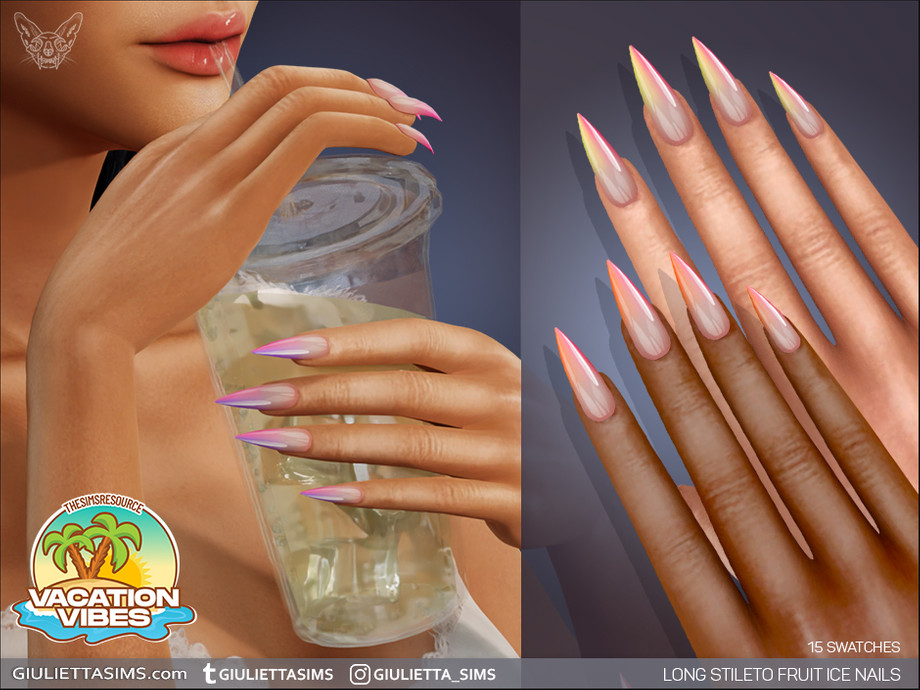Маникюр Vacation Vibes - Long Stiletto Fruit Ice Nails Sims 4