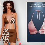 Топ и юбка Cow pattern asymmetric bra & skirt Sims 4 Топ и юбка Cow pattern asymmetric bra & skirt Sims 4