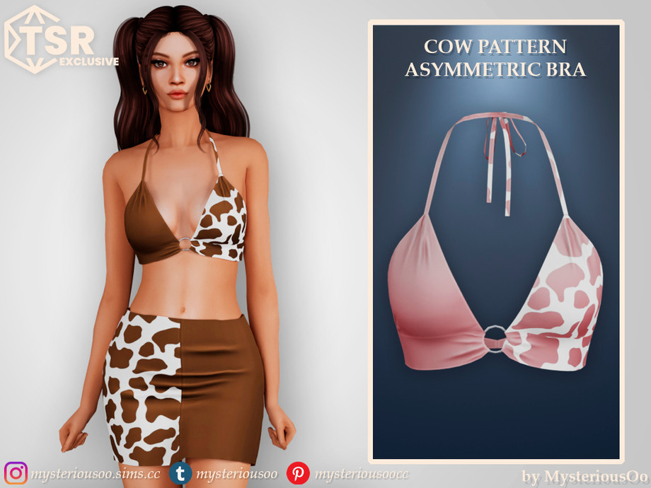 Топ и юбка Cow pattern asymmetric bra & skirt Sims 4