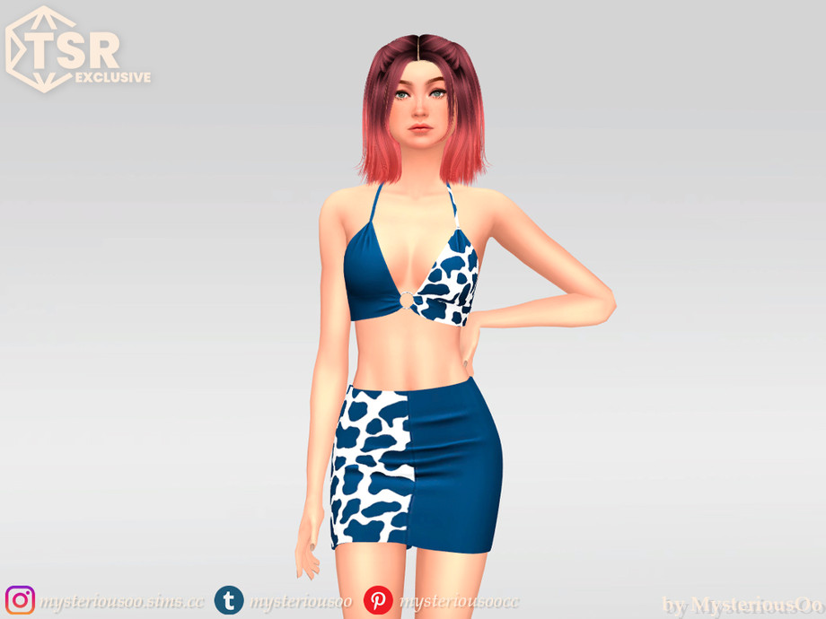 Топ и юбка Cow pattern asymmetric bra & skirt Sims 4