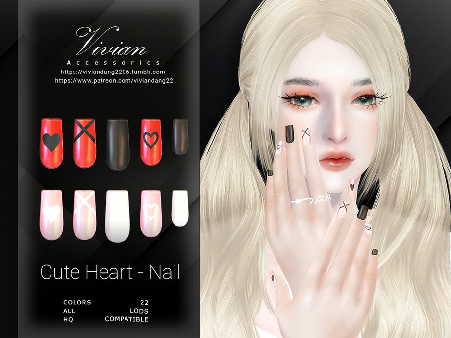 Маникюр Cute Heart - Nail Sims 4