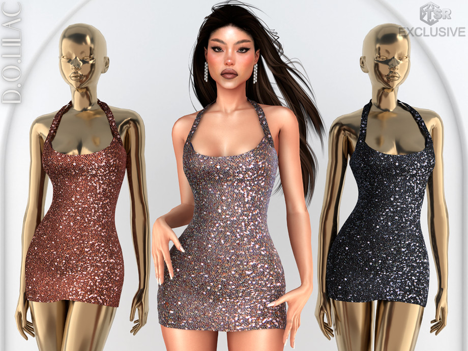 Платья Sequin Mini Dress DO0947 Asymmetric Mini Dress DO0948 Sims 4