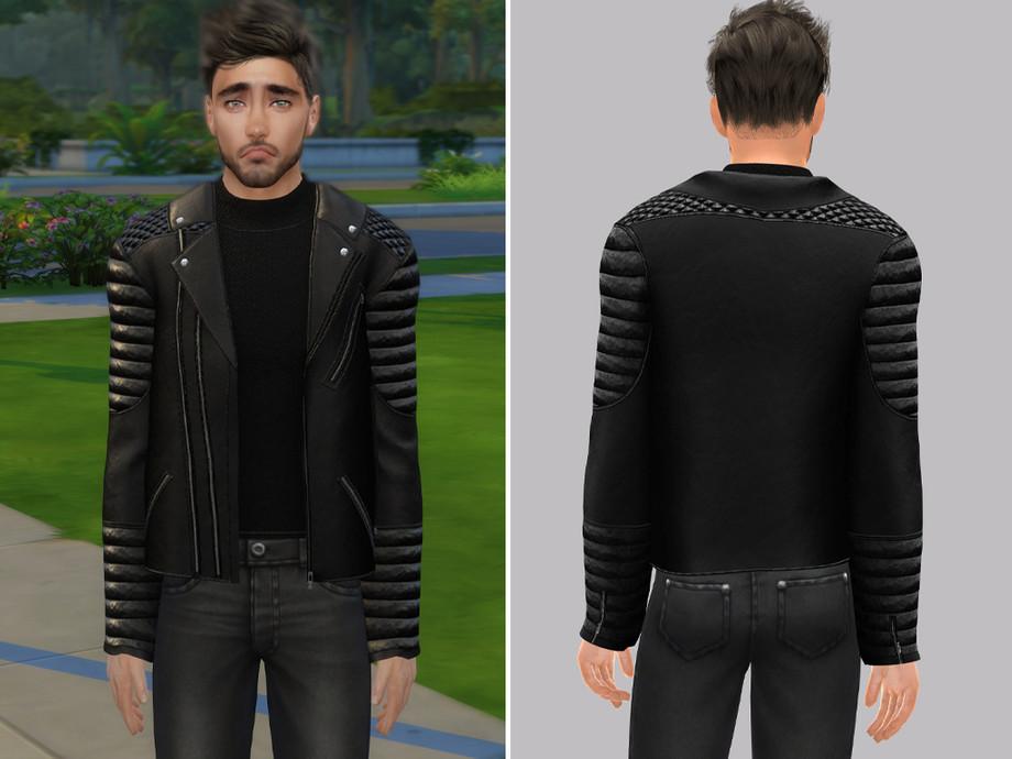 Косуха Black biker jacket with quilted sleeves Sims 4