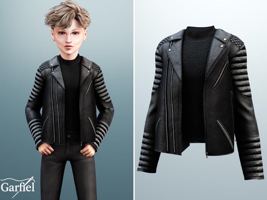 Косуха Black biker jacket with quilted sleeves Sims 4