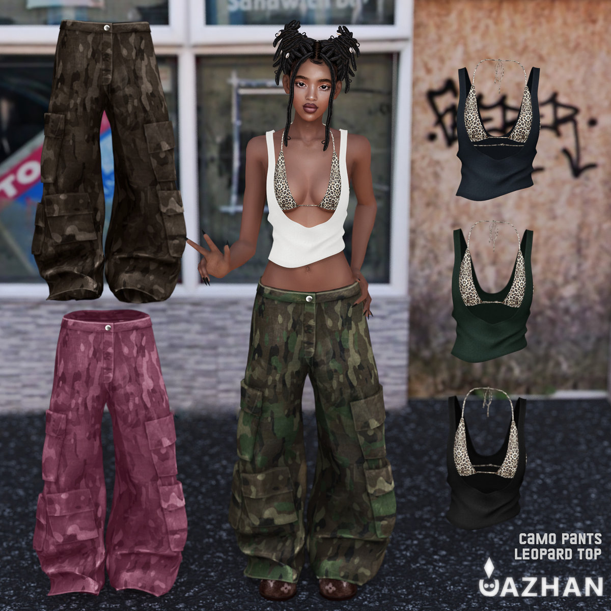 Комплект Camo Pants Leopard Top Sims 4