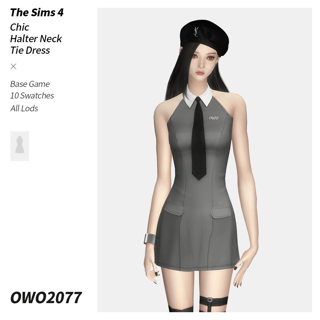 Платье Chic Halter Neck Tie Dress Sims 4