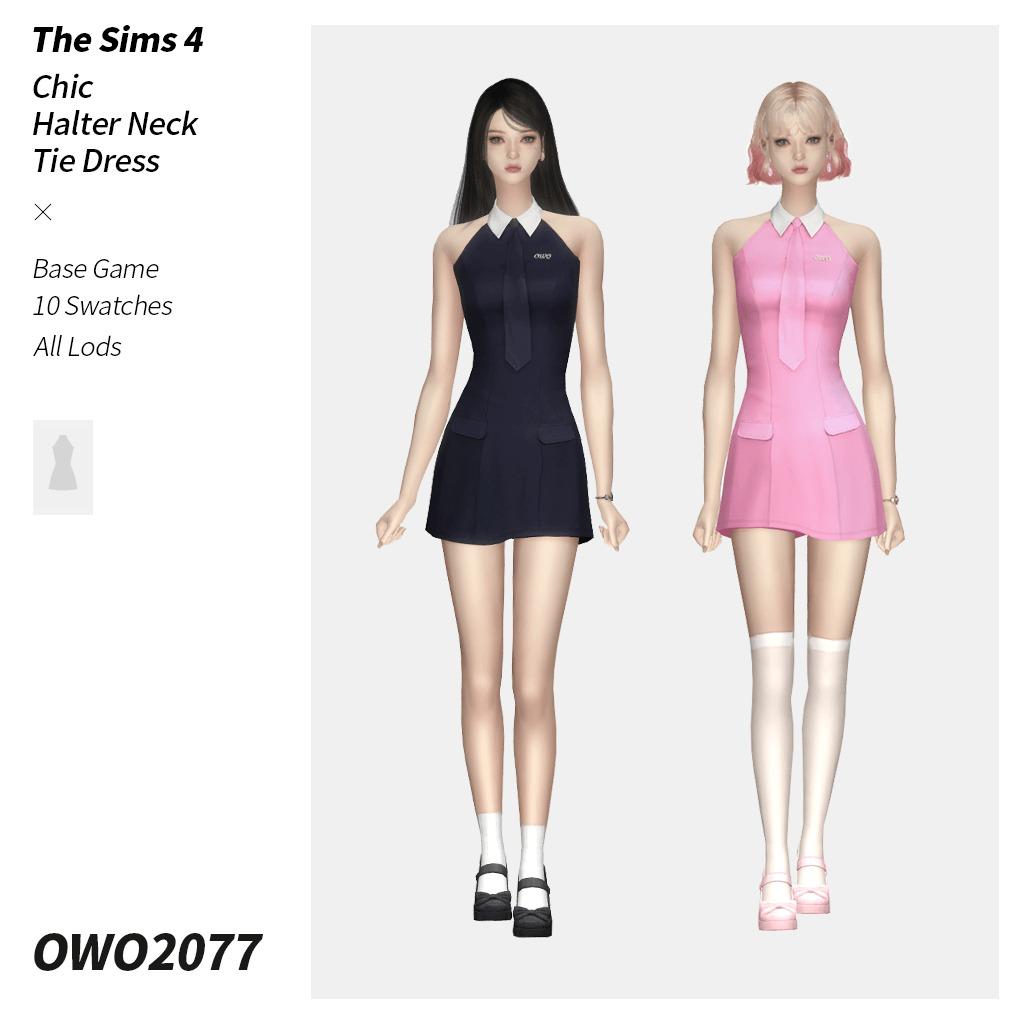 Платье Chic Halter Neck Tie Dress Sims 4