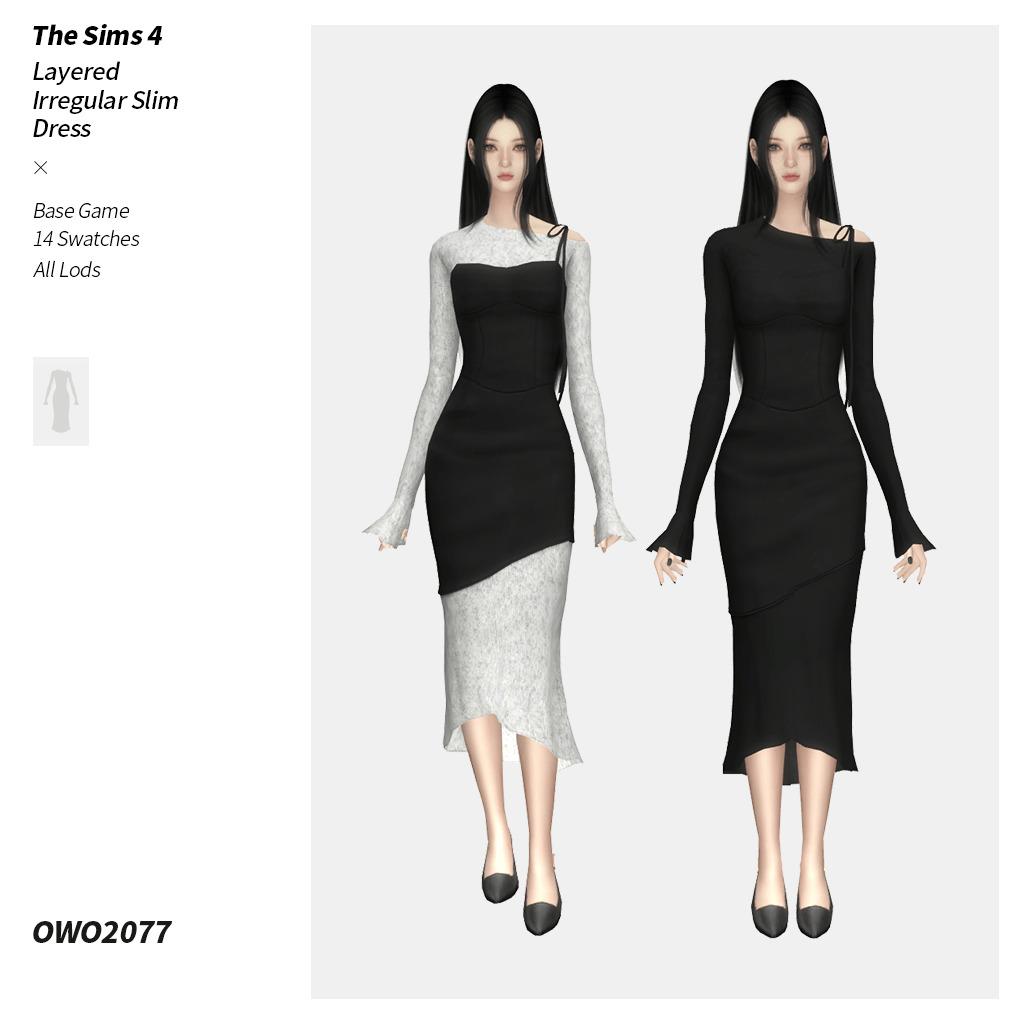 Платье Layered Irregular Slim Dress Sims 4
