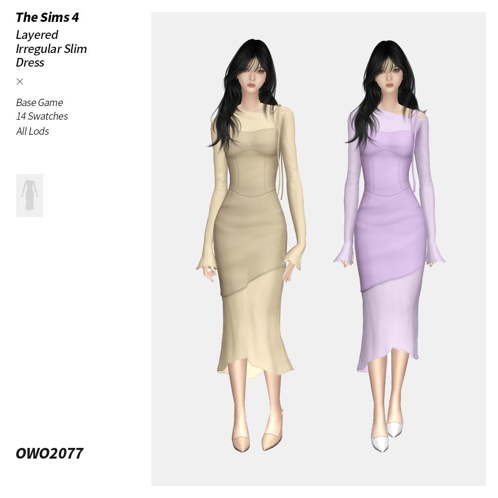 Платье Layered Irregular Slim Dress Sims 4