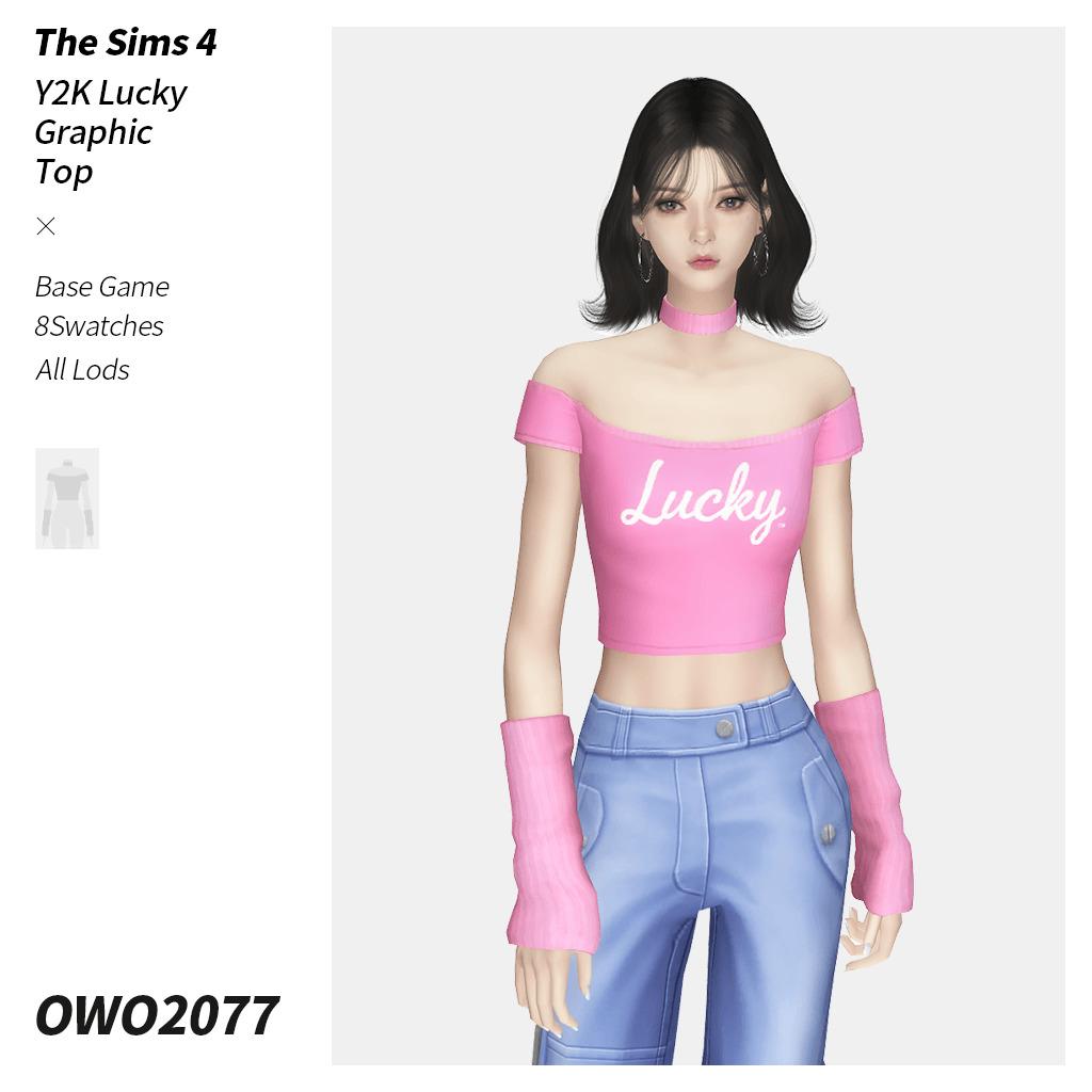 Топ Y2K Lucky Graphic Top Sims 4