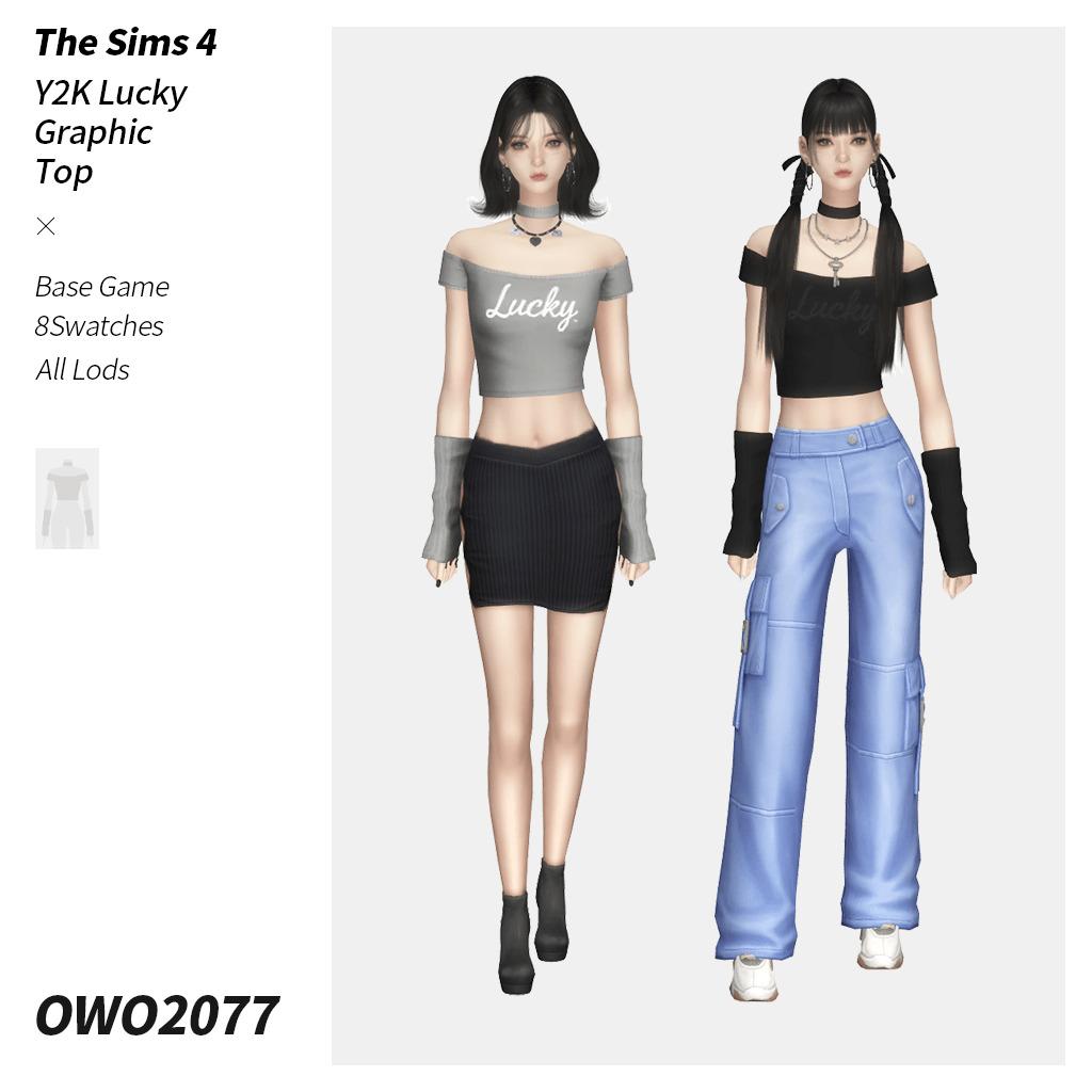 Топ Y2K Lucky Graphic Top Sims 4