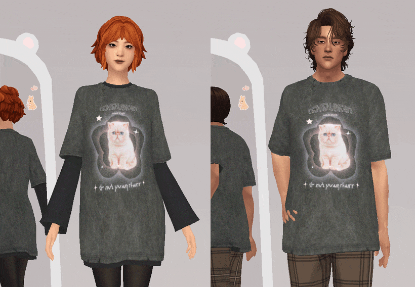 Футболка Grunge Kitty Oversized Tee Sims 4