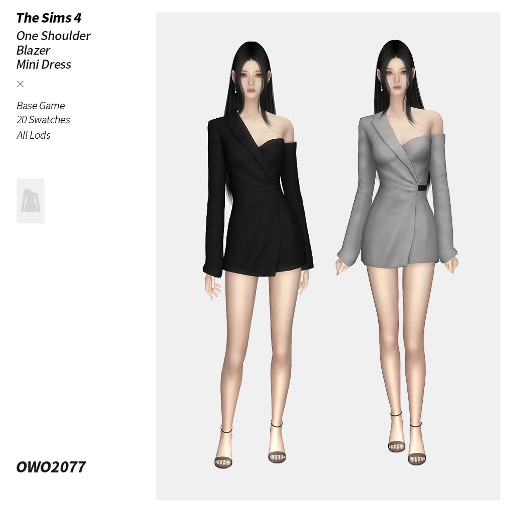 Платье One Shoulder Blazer Mini Dress Sims 4