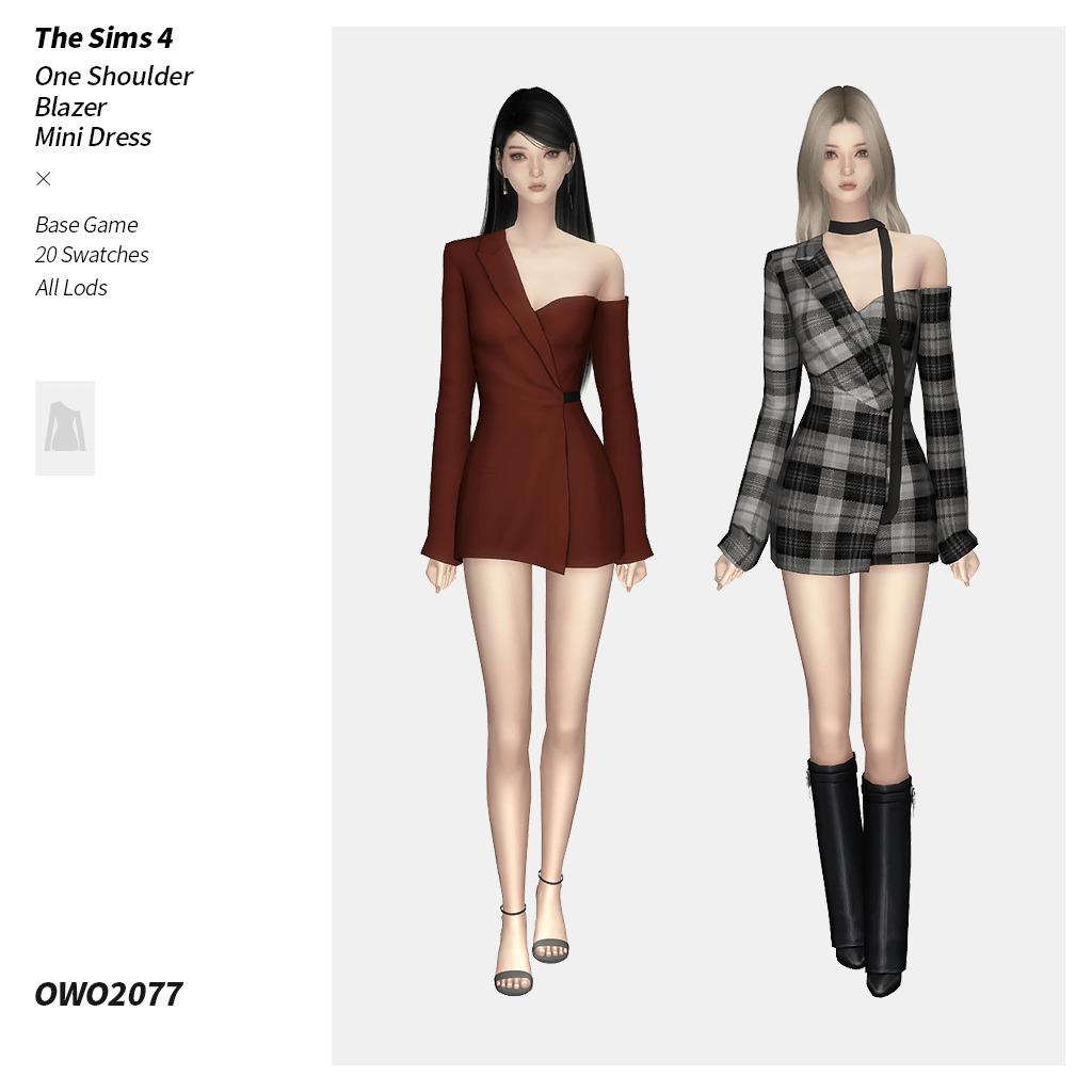 Платье One Shoulder Blazer Mini Dress Sims 4