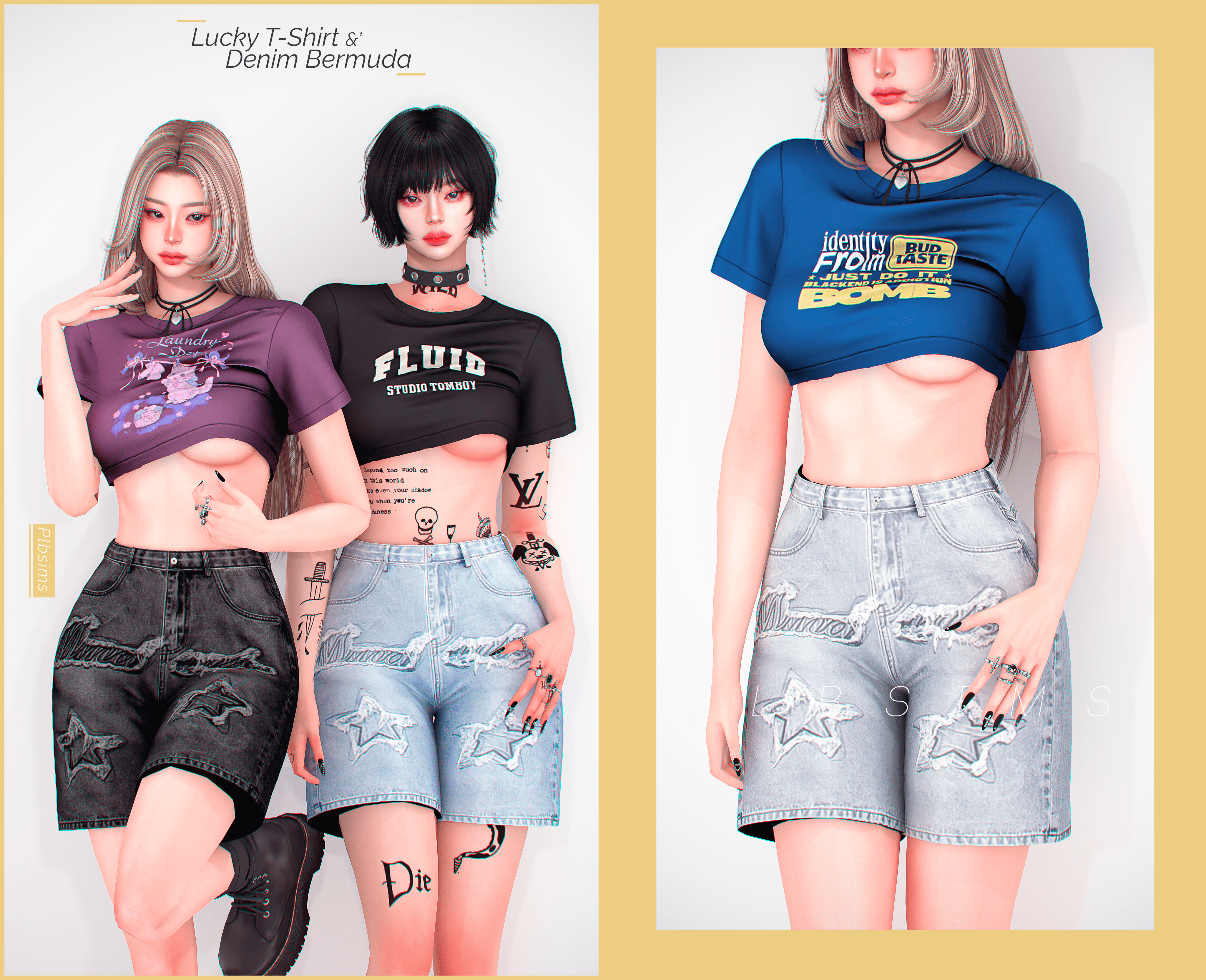 Комплект Lucky T Shirt Denim Bermuda Sims 4