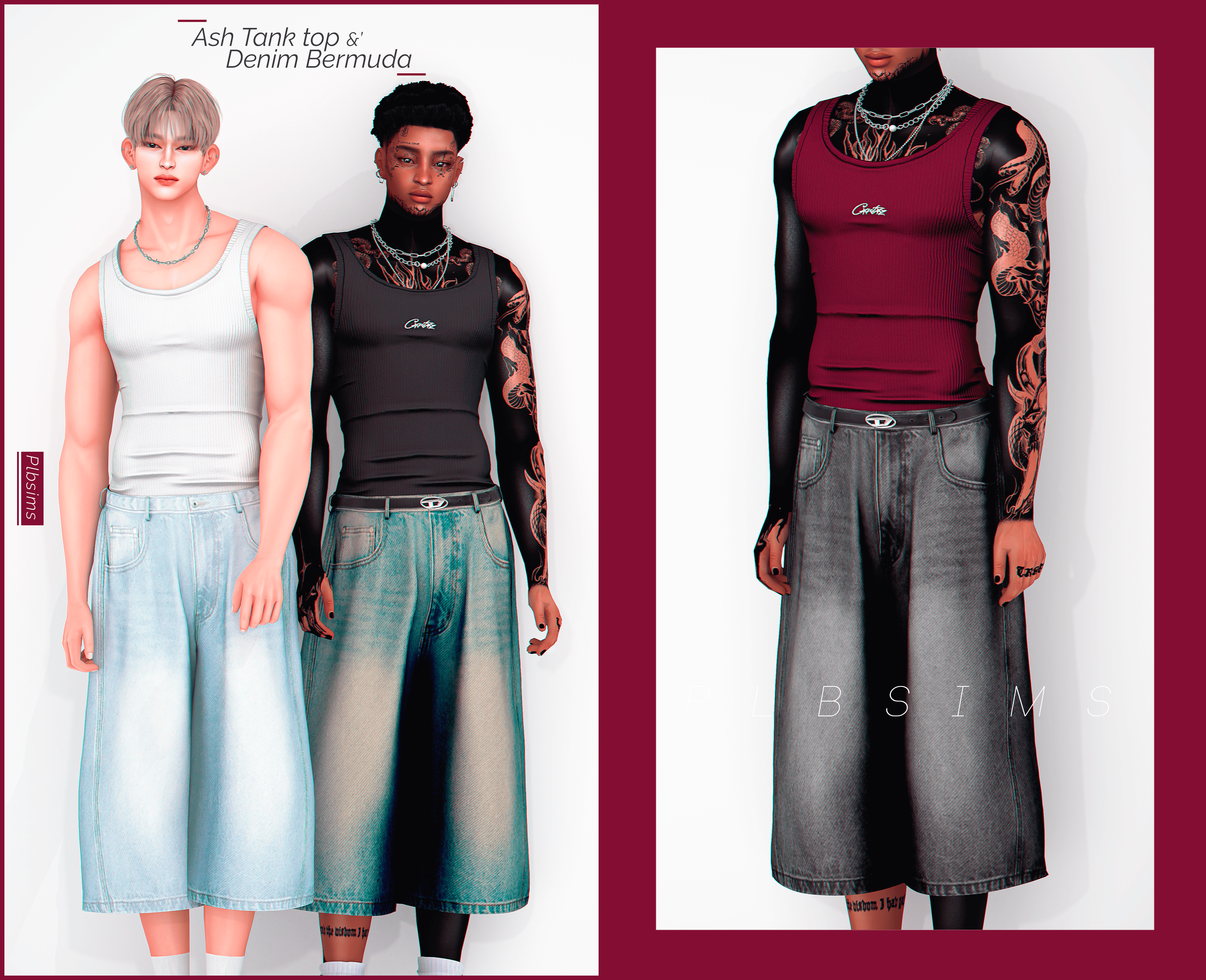 Комплект Ash Fit In Tank Top Denim Bermuda Sims 4