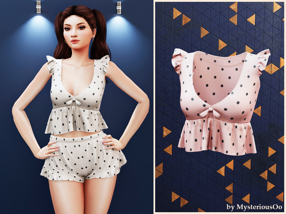 Комплект Polka Dot Ruffle Pajama Sims 4