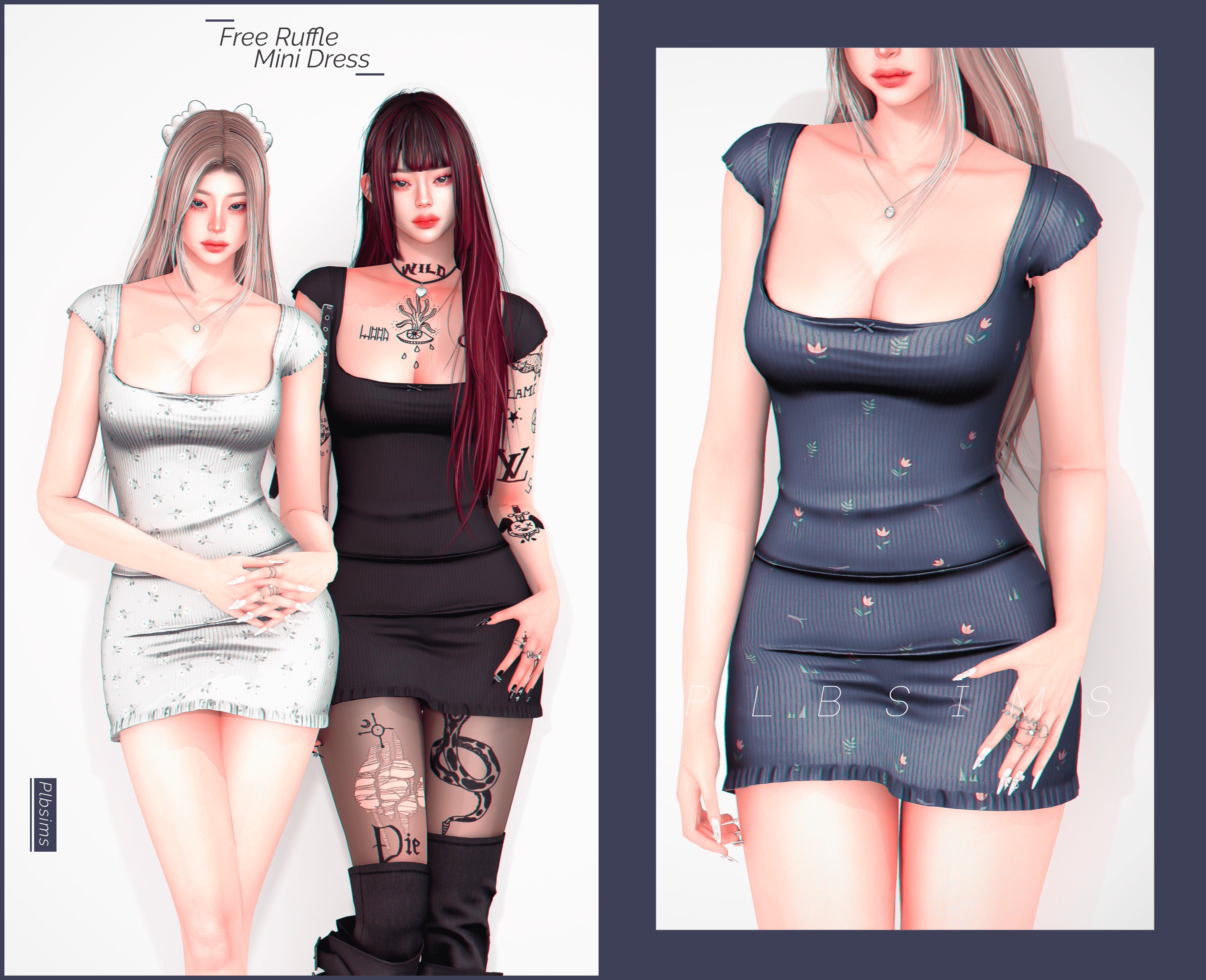 Платье Free Ruffle Mini Dress Sims 4