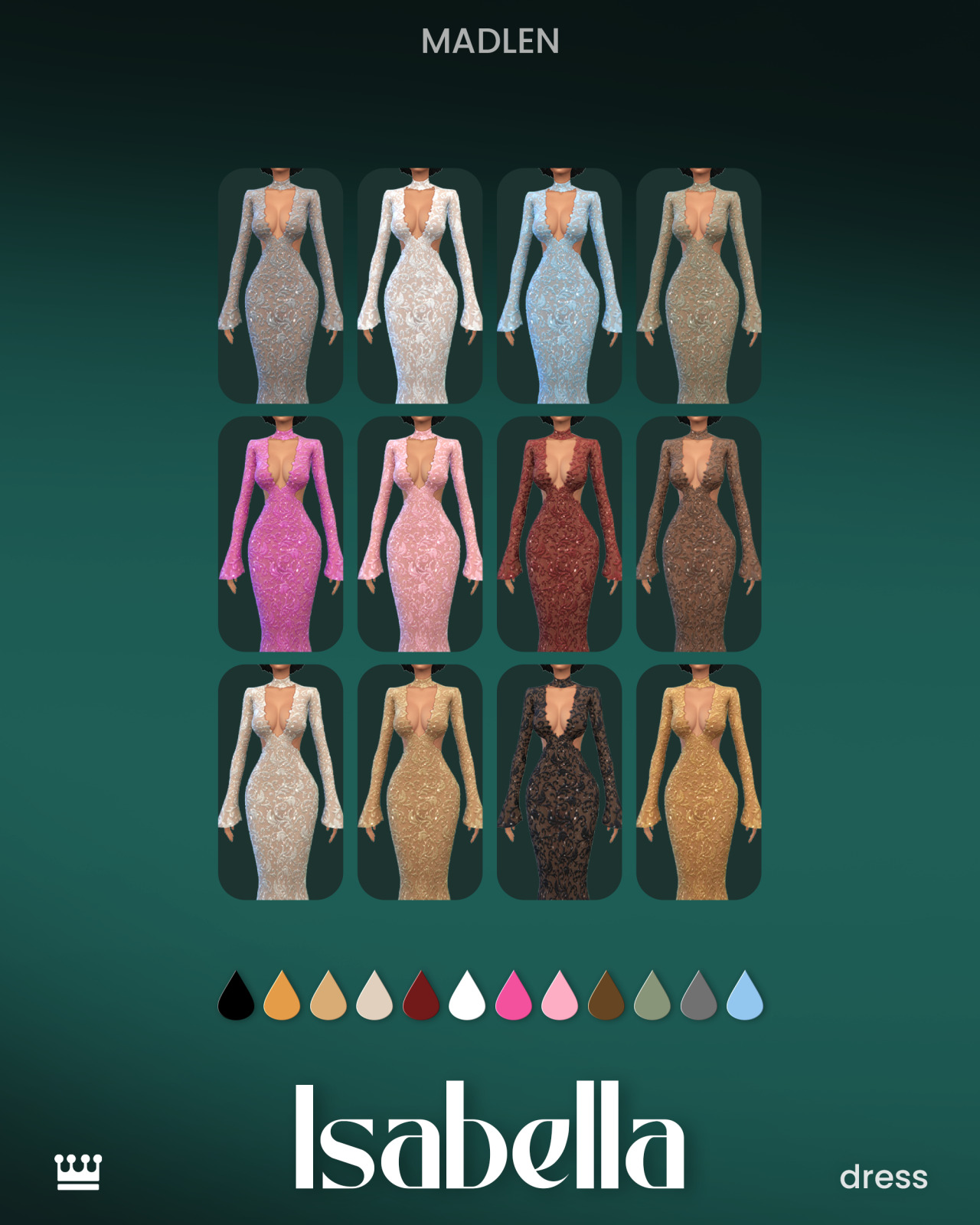Платье Isabella Dress Sims 4