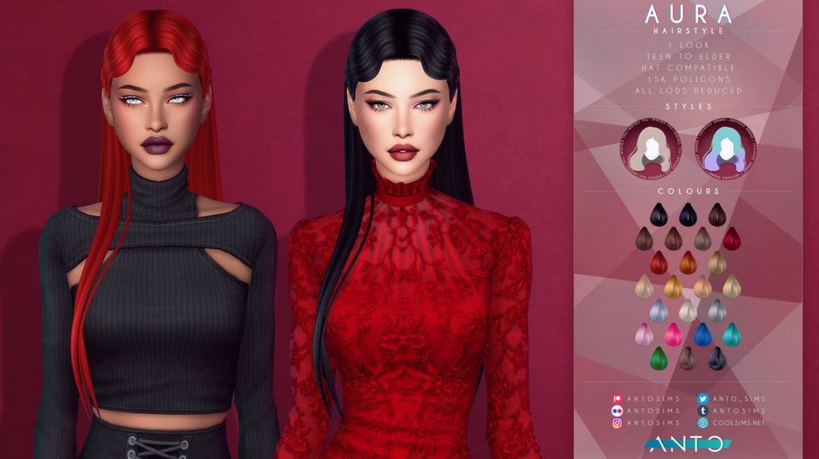 Прическа Aura Hairstyle Maxis Match Sims 4