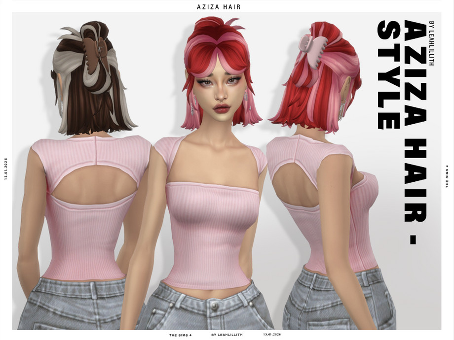 Прическа Aziza Medium Half Up Bun Hairstyle Sims 4