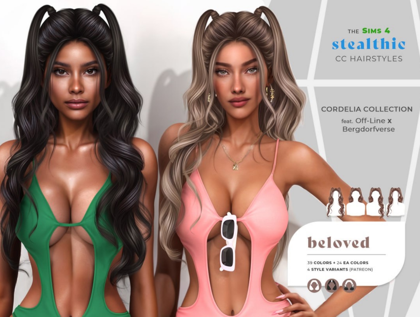 Прическа Beloved Hair Sims 4
