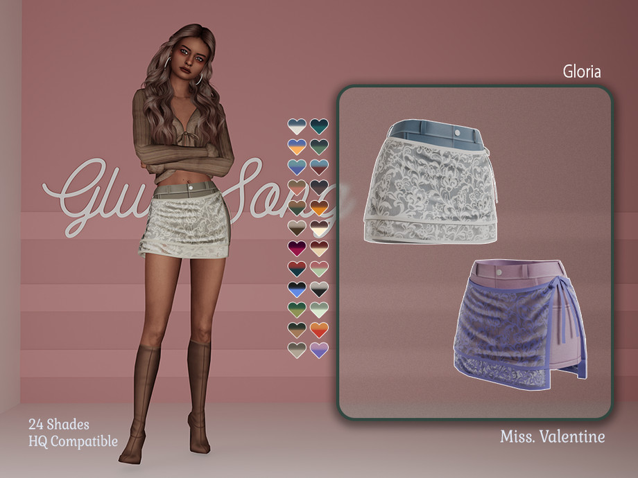 Юбка Gloria Short Denim Skirt With Lace Sims 4
