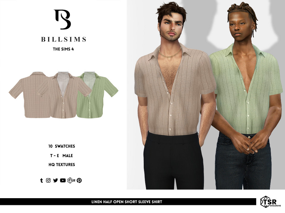 Рубашка Linen Half Open Short Sleeve Shirt Sims 4