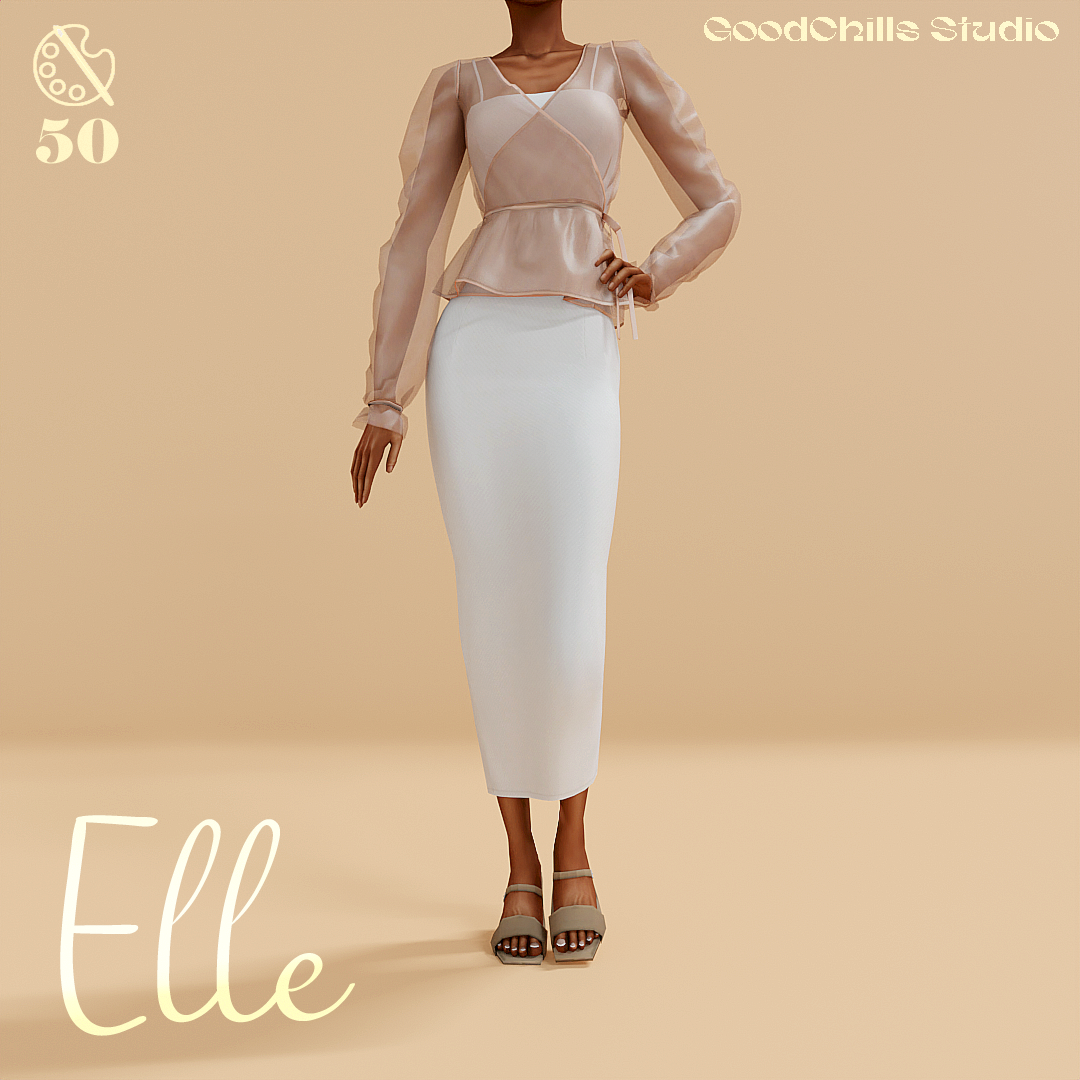 Наряд Elle Organza Overlay Midi Sims 4