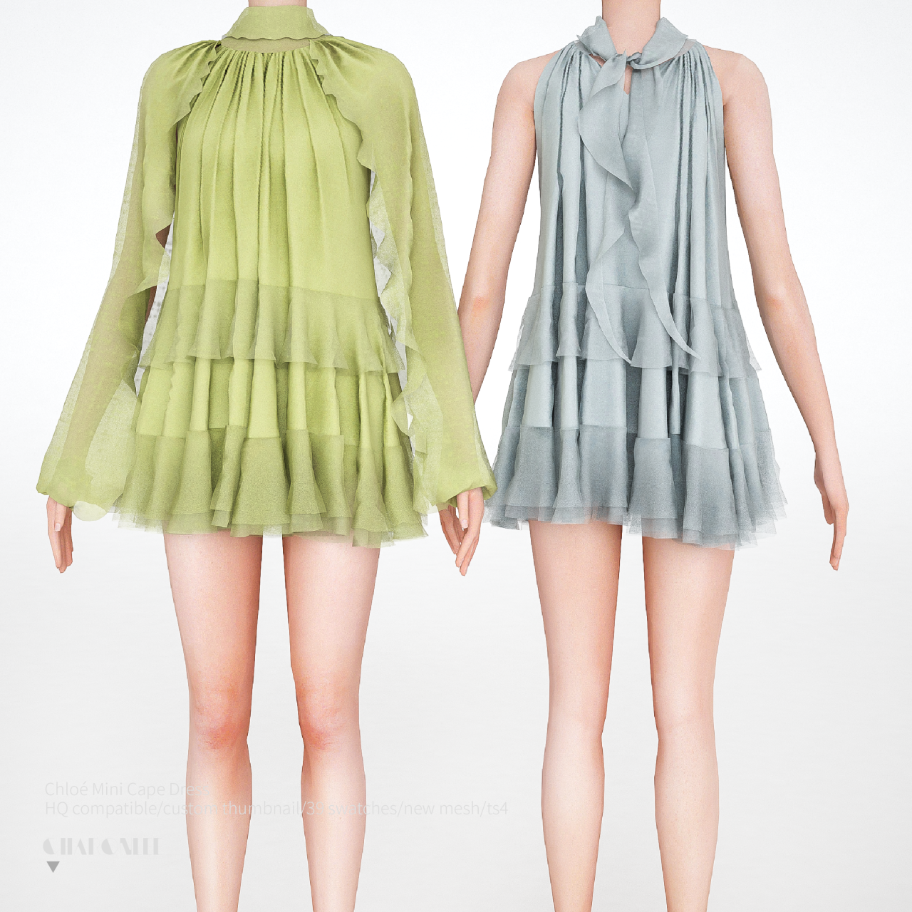Платья Chloe Mini Cape Dress Sims 4