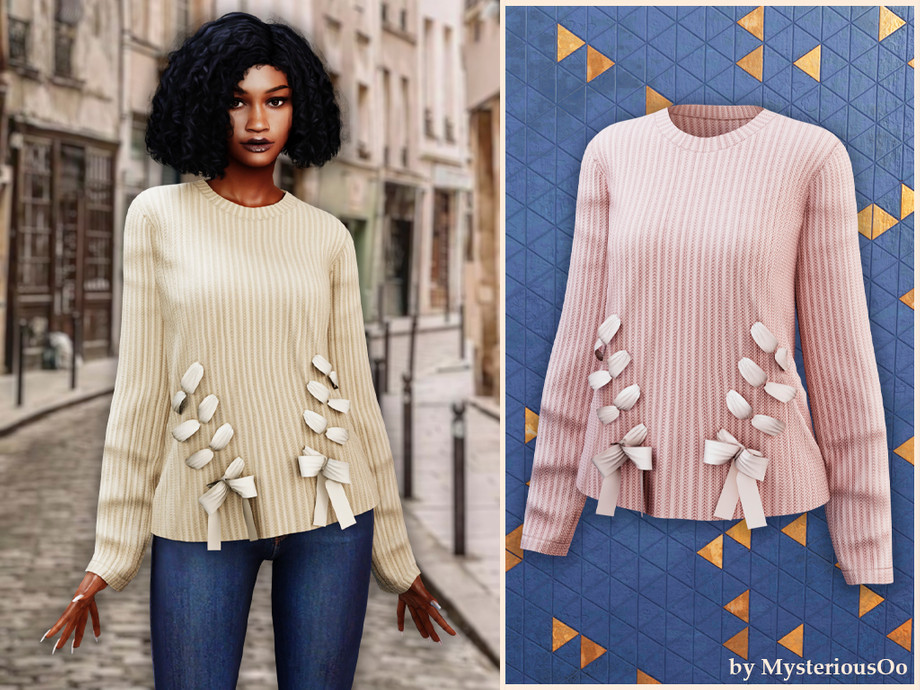 Свитер Ribbed Knit Sweater With Bows Sims 4