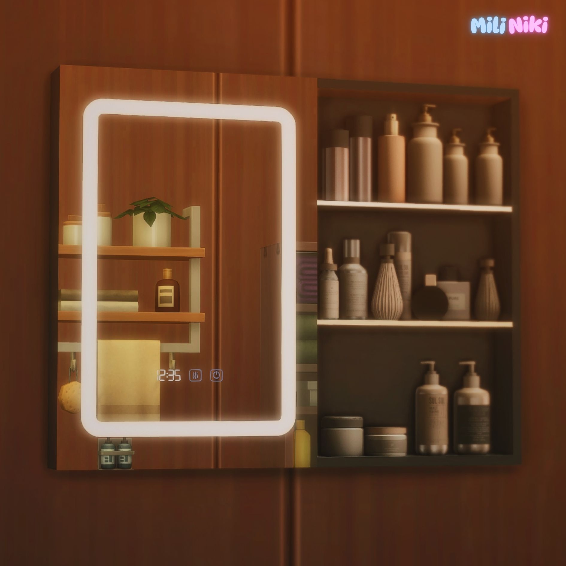 Зеркало Cosmetics Rack With Digital LED Mirror Sims 4