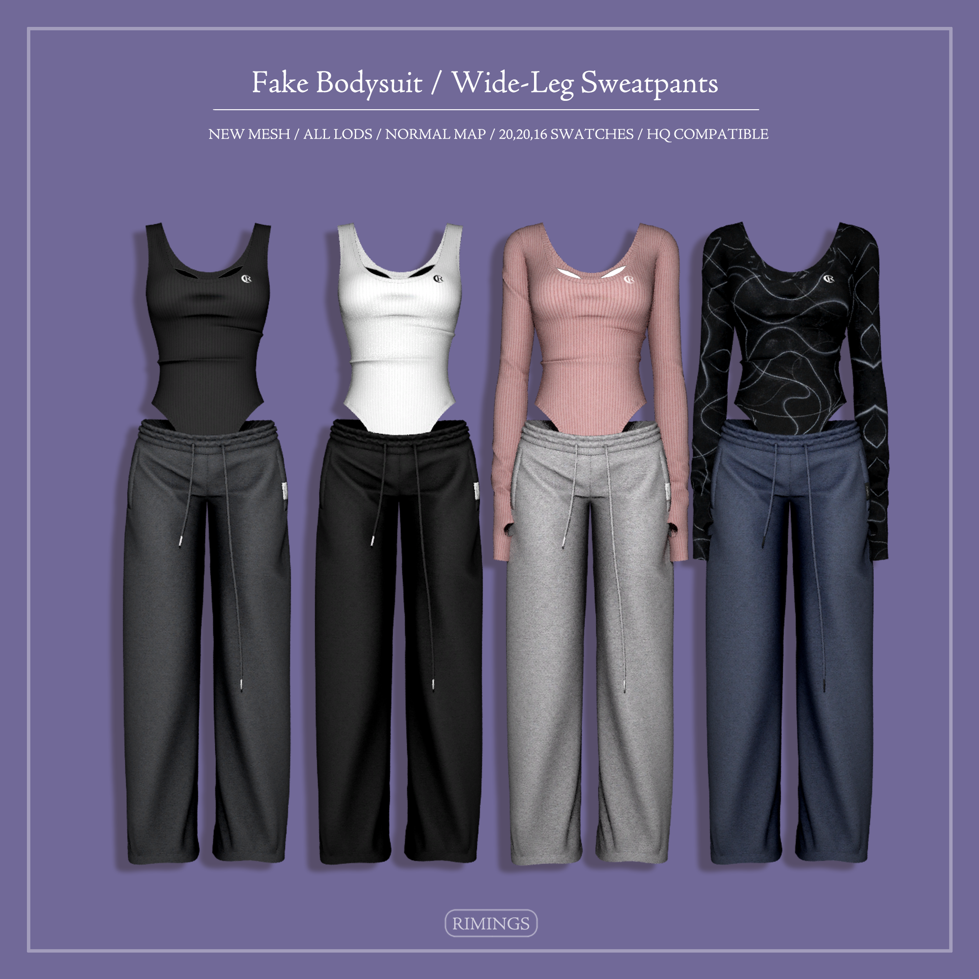 Комфортный сет Fake Bodysuit and Wide-Leg Sweatpants Sims 4