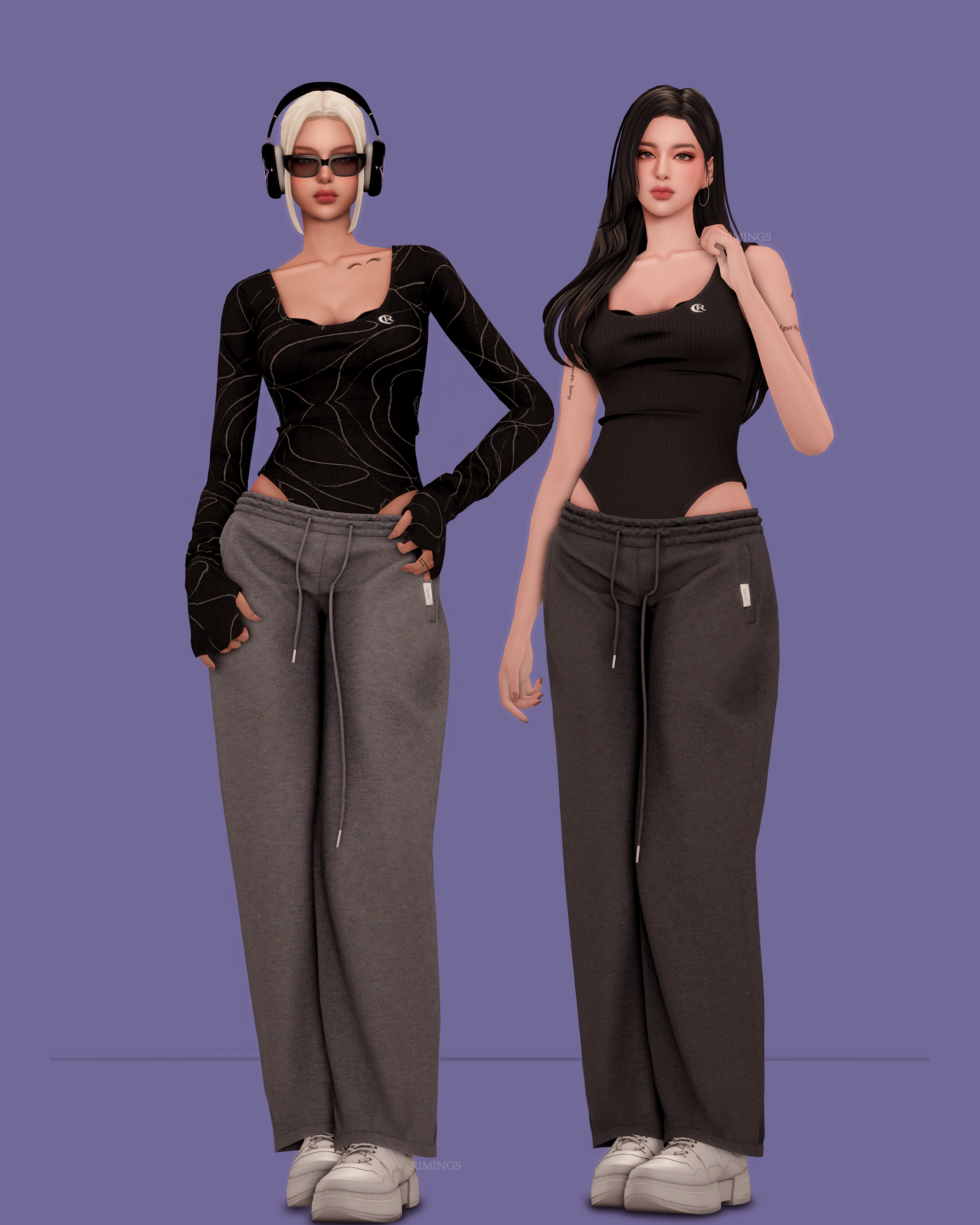 Комфортный сет Fake Bodysuit and Wide-Leg Sweatpants Sims 4
