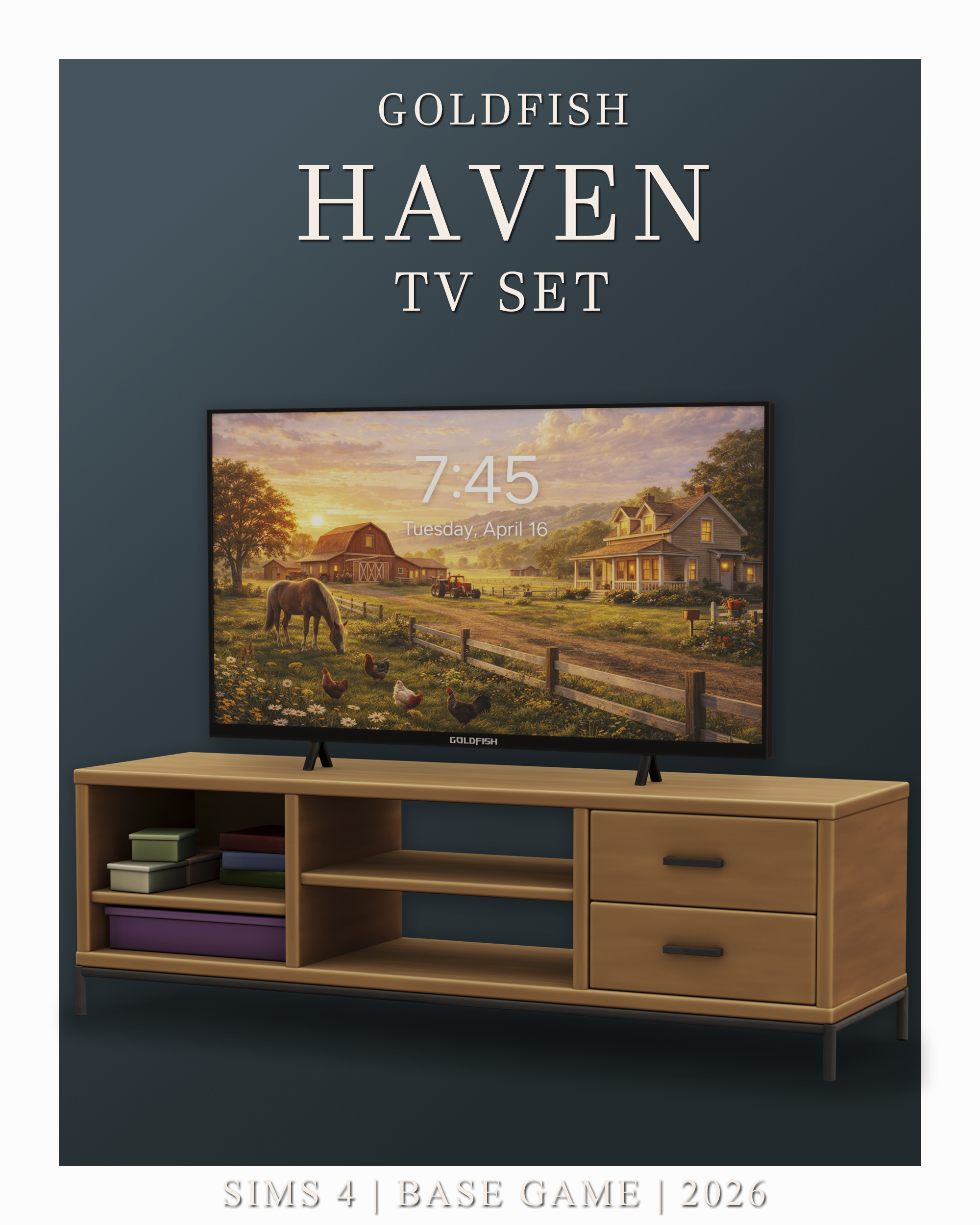 Сет для зала GoldFish Haven TV Set Sims 4