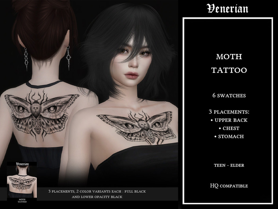 Тату для спины, груди и живота «Moth Tattoo»