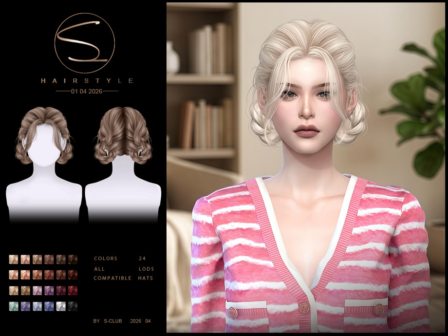 Женская прическа S-Club TS4 Hair 010426 Sims 4