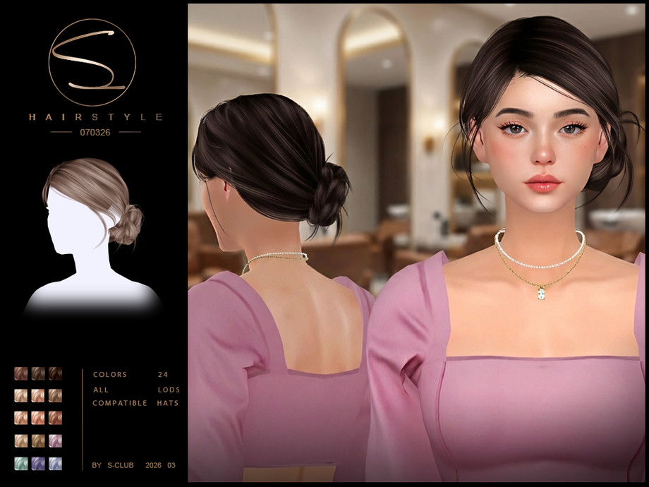 Женская прическа S-Club TS4 Hair 070326 Sims 4
