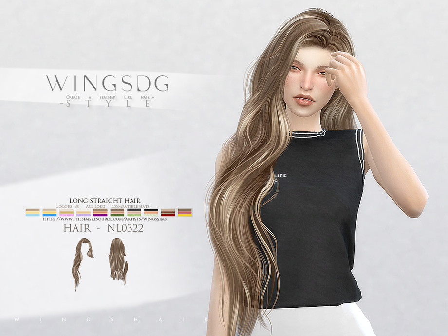 Женская прическа WINGS-TF0322 Long Curls with Bun Sims 4