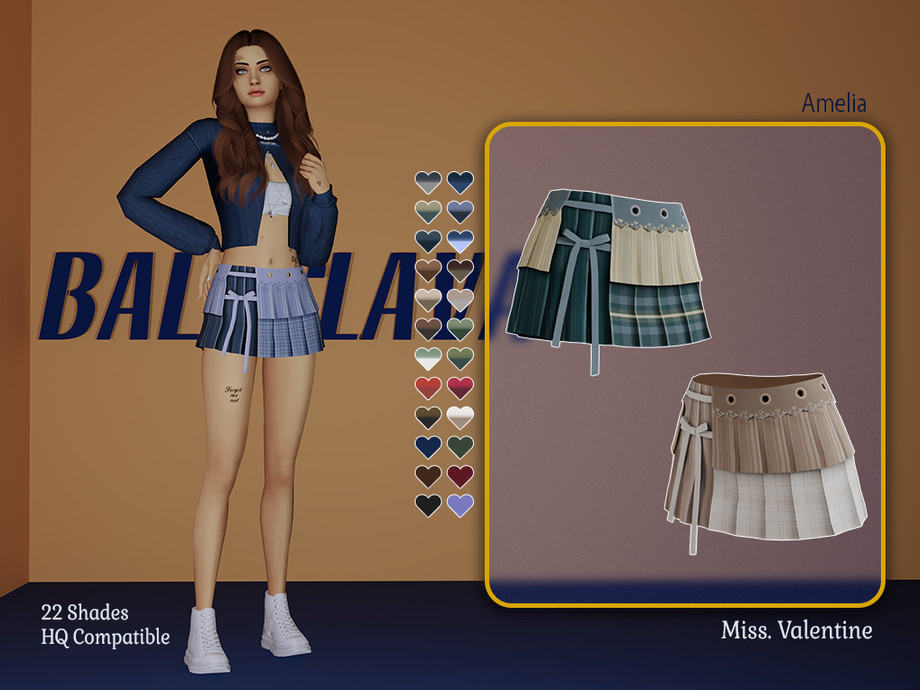 Юбка для симочек Amelia patchwork pleated skirt для Sims 4