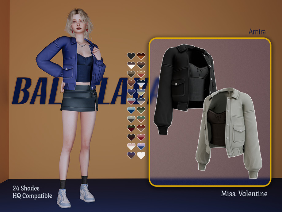 Куртка с топом Amira leather bomber jacket with blouse для Sims 4