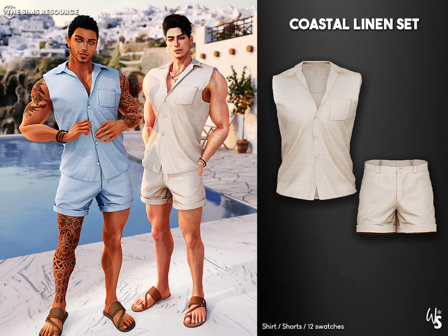 Льняной комплект Coastal Linen Set для мужчин, мальчиков, малышей и младенцев для Sims 4