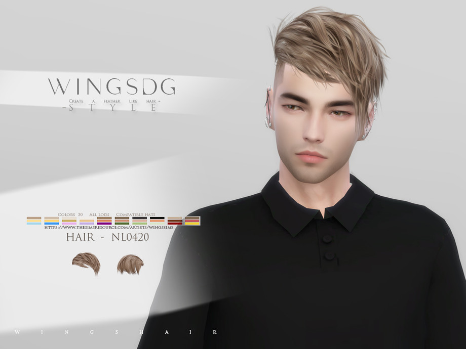 Мужская причёска WINGS-HAIR-Unilateral short straight hair для Sims 4