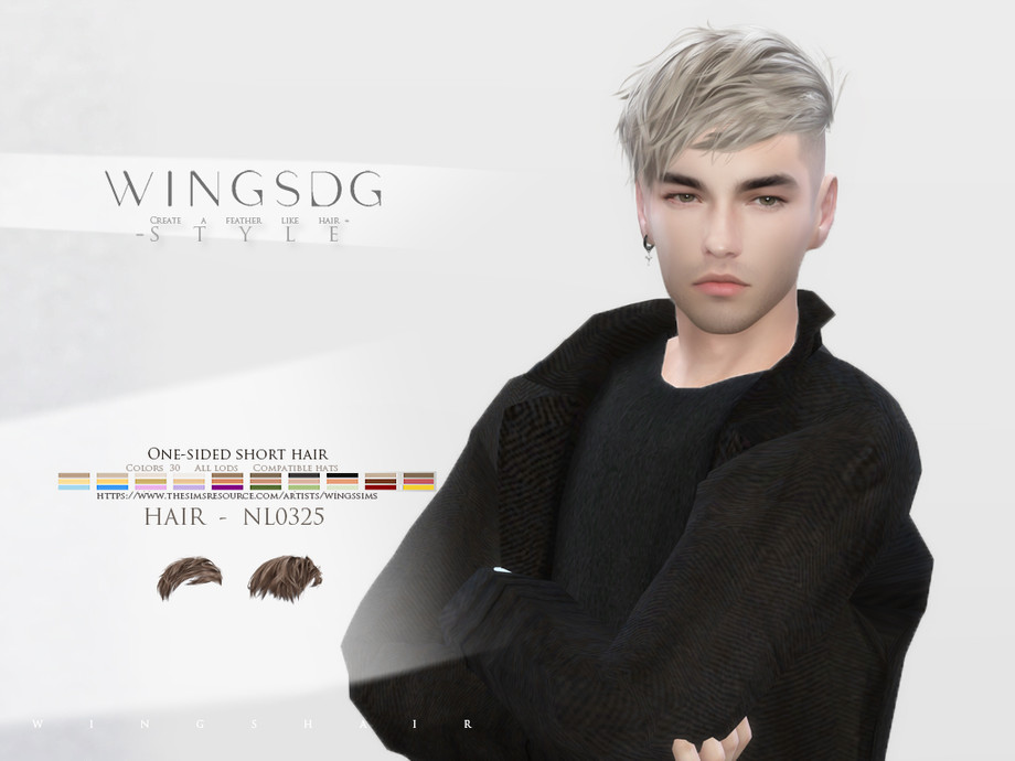 Мужская причёска WINGS-NL0325-One-sided short hair для Sims 4