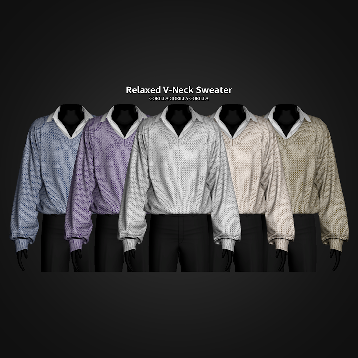 Мужской свитер Relaxed V-Neck Sweater для Sims 4