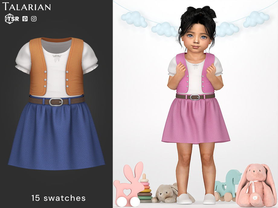 Наряд для малышек Lia Vest Belt Skirt Outfit для Sims 4