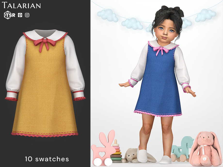 Наряд для малышек Sara Bow Collar Pinafore Dress для Sims 4