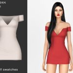 Облегающее мини-платье Marie Off Shoulder Bodycon для Sims 4 Облегающее мини-платье Marie Off Shoulder Bodycon для Sims 4