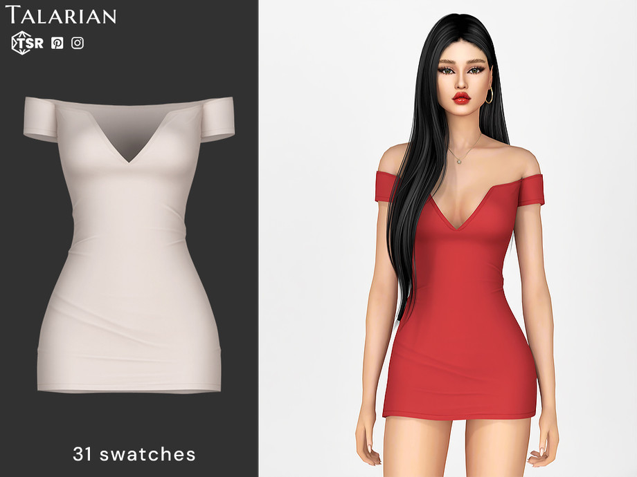 Облегающее мини-платье Marie Off Shoulder Bodycon для Sims 4